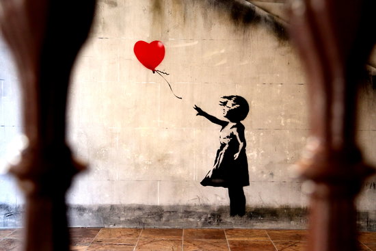 One of Banksy's most iconic works, 'There is always hope' (balloon girl) from the 'The World of Banksy' exhibition, which reproduces the piece that appeared in London's Southbank district. Image of February 24, 2020 (By: Mar Vila)