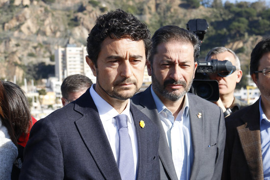 Territory and Sustainability Minister Damià Calvet, and Mayor of Blanes Àngel Canosa, in Blanes, February 28, 2020 (by Aleix Freixas)
