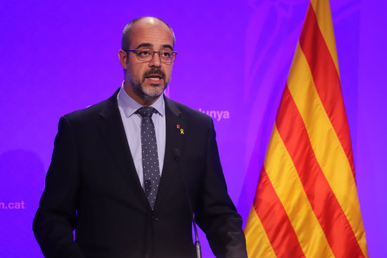 Interior Minister Miquel Buch at a press conference, March 14, 2020 (by Rubén Moreno / Interior Ministry)