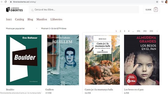 Screenshot from the LlibreriesObertes.cat website, a platform looking to help book shops operate during the coronavirus crisis