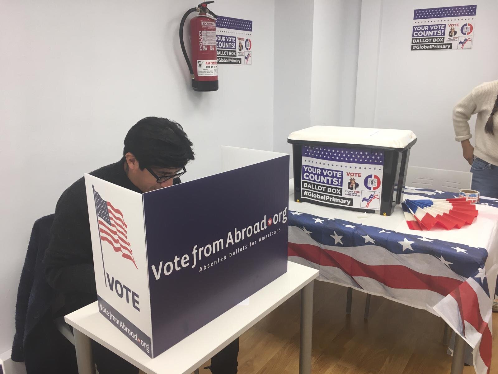 A voter at the Democrats Abroad polling event on March 3rd, 2020