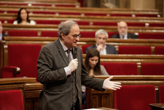 The Catalan president, Quim Torra, talking before the parliament on April 24, 2020 (by Parliament)