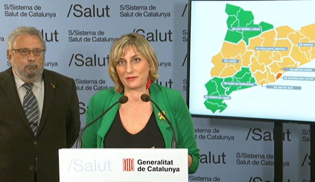 Health minister Alba Vergés speaking at press conference, May 6, 2020