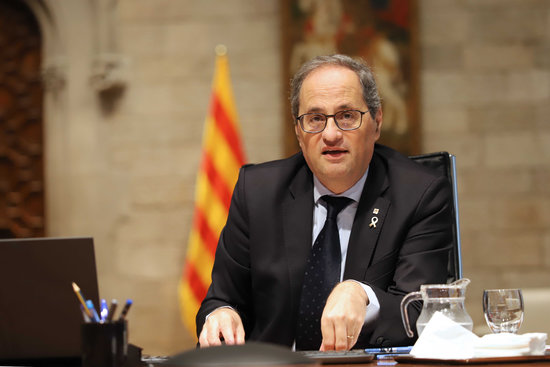 Catalan president Quim Torra during conference call with Spanish president and regional heads, May 10, 2020 (by Rubén Moreno)