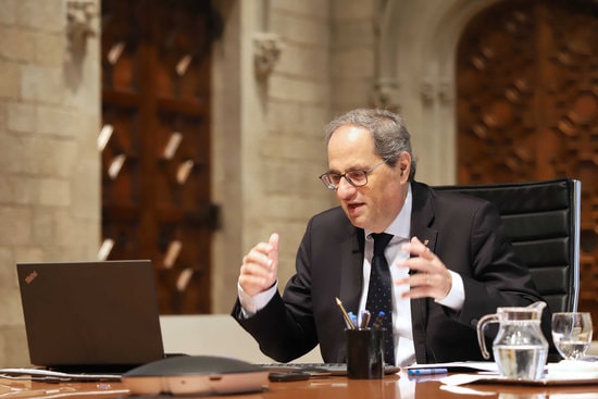 Catalan president Quim Torra speaking of the National Pact for a Knowledge-Based Society on May 13, 2020 (by Rubén Moreno)