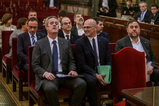 The 12 pro-independence leaders accused in the Catalan trial, nine of whom were sentenced to serve lengthy prison terms (by EFE)