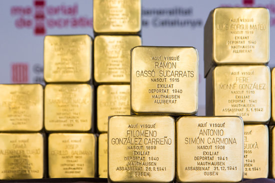 Several Stolpersteine stones in memory of Nazi camps victims (by Catalan justice ministry)