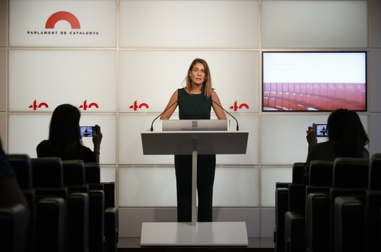 Catalunya-En Comú Podem leader, Jéssica Albiach, at a press conference, September 17, 2020 (by Gerard Artigas)