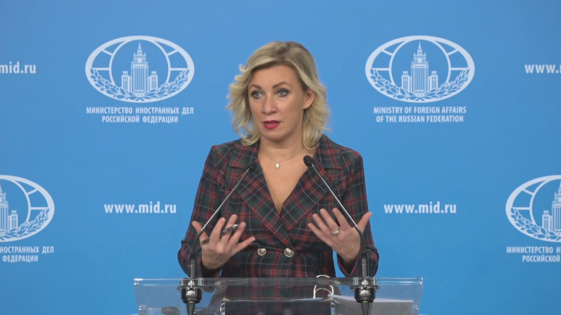 A spokesperson for the Russian Ministry of Foreign Affairs, Maria Zakharova (Screenshot from Ruptly video)