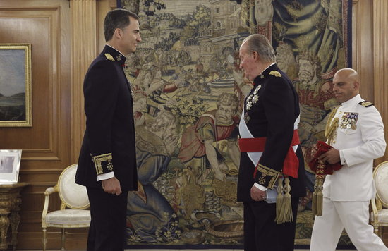 Archive image of Spanish king, Felipe VI, with his father and predecessor, Juan Carlos