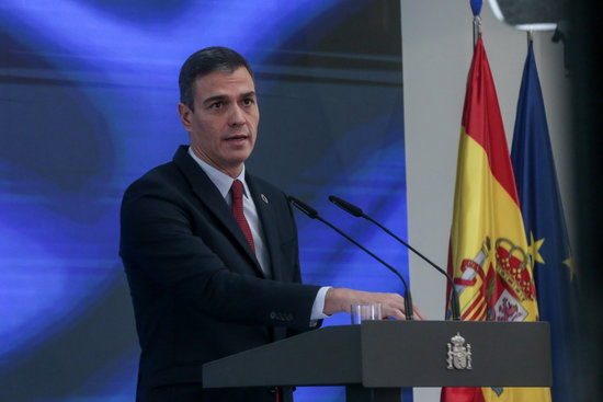 Spanish president Pedro Sánchez presents the investment plan that will use European recovery funds, October 7, 2020 (Moncloa Pool/JM Cuadrado)