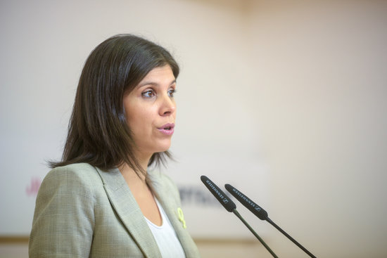 ERC Deputy Secretary General Marta Vilalta at a press conference, October 26, 2020 (by Marc Puig/ERC)