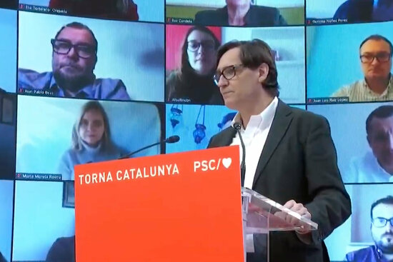 Socialist presidential candidate for the Catalan elections, Salvador Illa, during a pre-campaign act (by Aleix Freixas)