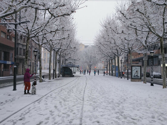 A snowy street in Lleida, January 9, 2021 (by Salvador Miret)