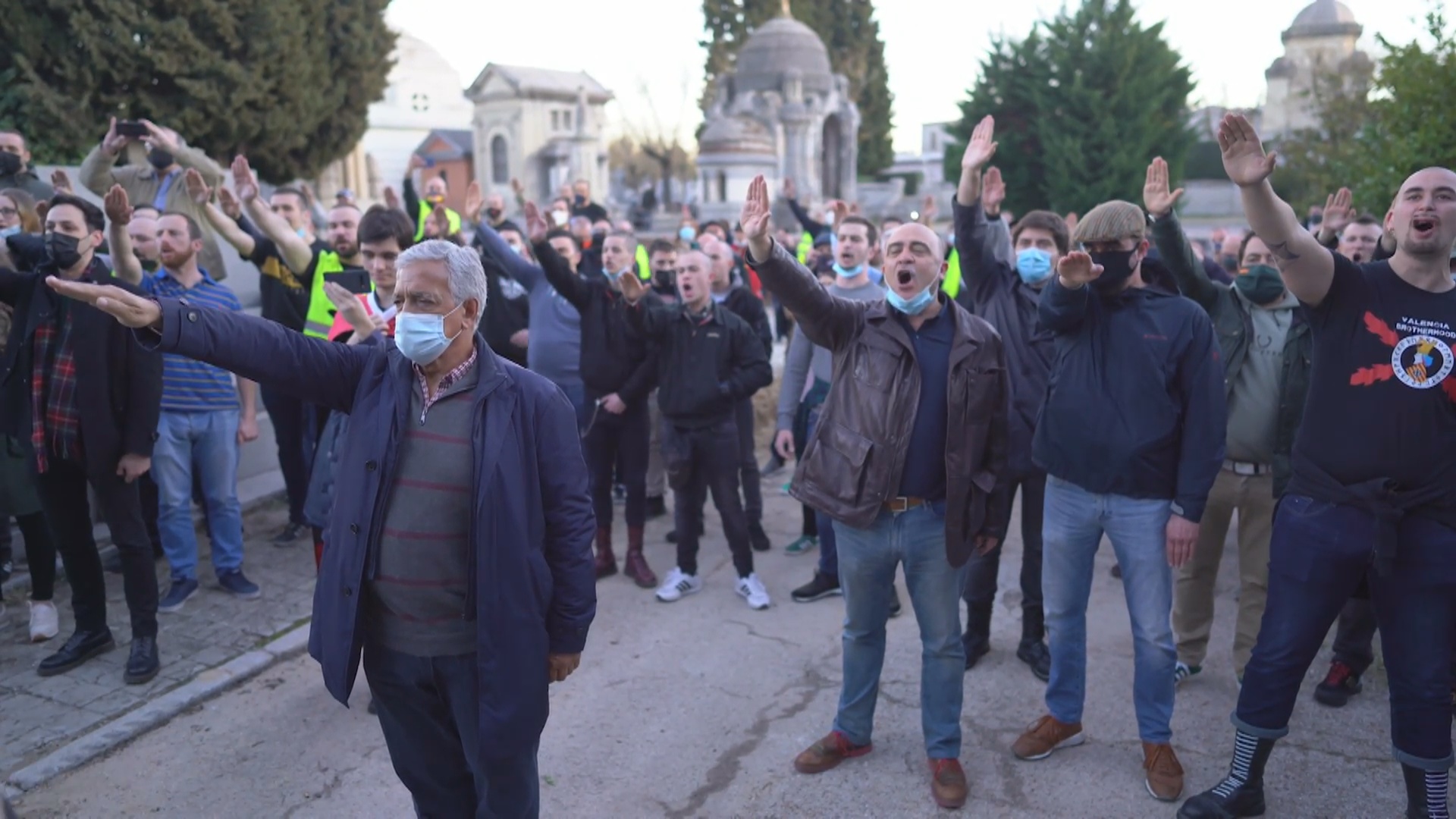 Far-right protesters salute in Madrid, February 13th 2021