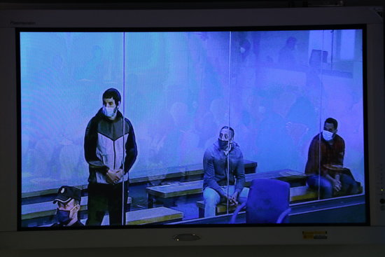 The three suspects of the Barcelona attacks trial, Mohamed Houli, Driss Oukabir i Said Ben Iazza, at Spain's National Court (by ACN)