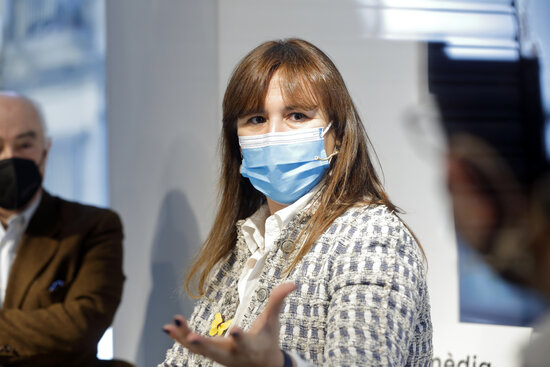 Junts per Catalunya head Laura Borràs photographed during an election campaign event (image from Intermèdia Comunicació)