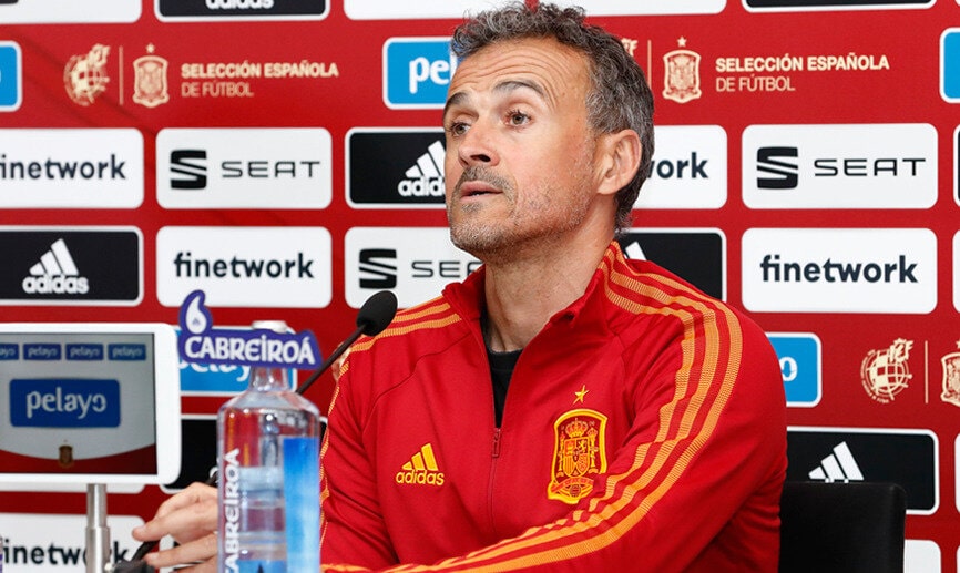 Spanish national team manager Luis Enrique photographed during a press conference (image from Spanish Football Federation)