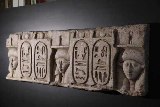 Replica in Barcelona's Egyptian Museum of remains of Ptolomey temple found in Egypt (by Maria Asmarat)