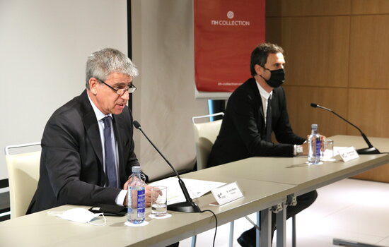 Barcelona Hotel Association president, Jordi Mestre, and director general, Manel Casals, April 28, 2021 (by Marta Casado Pla) 