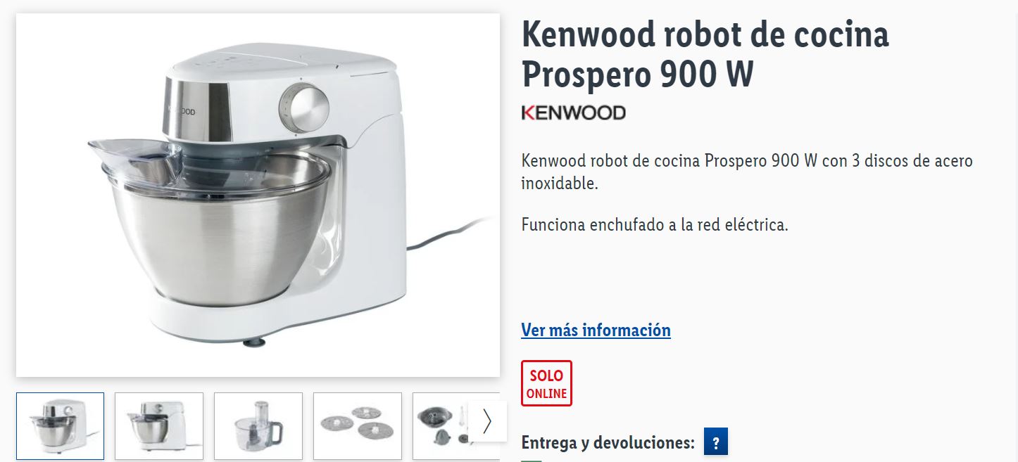 Screenshot from the Lidl website displaying their new Prospero food processor for sale