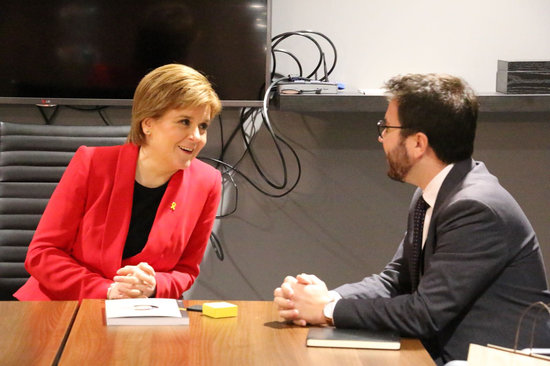 Scottish First Minister Nicola Sturgeon meets the then Catalan vice president Pere Aragonès, October 7, 2018 