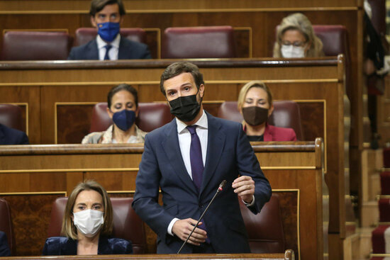 Pablo Casado, leader of the People's Party, at the Spanish congress' plenary session on Wednesday (photo courtesy of the Spanish congress)