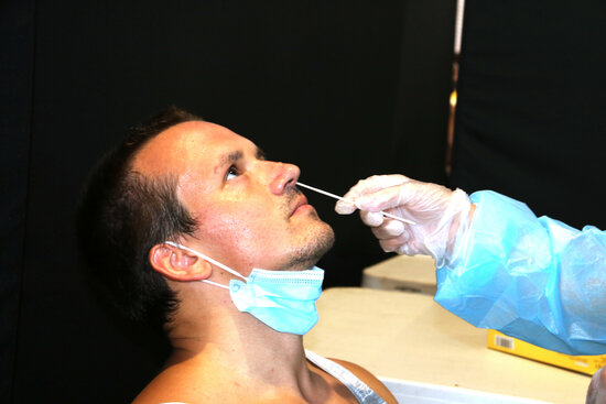 An attendee at the Canet Rock 2021 music festival gets tested for Covid-19 before entry (by Gemma Aleman)