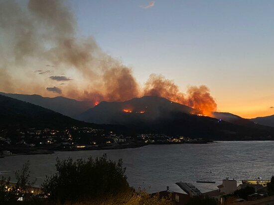 The wildfire in Costa Brava seen from El Port de la Selva, on July 16, 2021