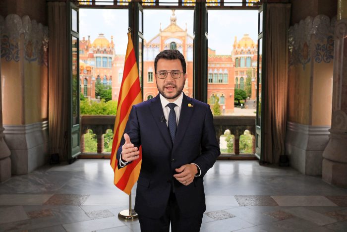 Catalan president Pere Aragonès during his institutional address ahead of the 2021 National Day celebrations (by Jordi Bedmar)