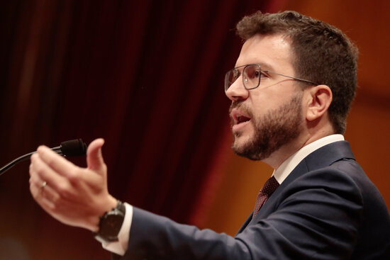 The Catalan president, Pere Aragonès, in the opening speech of the 2021 general policy debate, on September 28, 2021 (by Job Vermeulen/ACN)