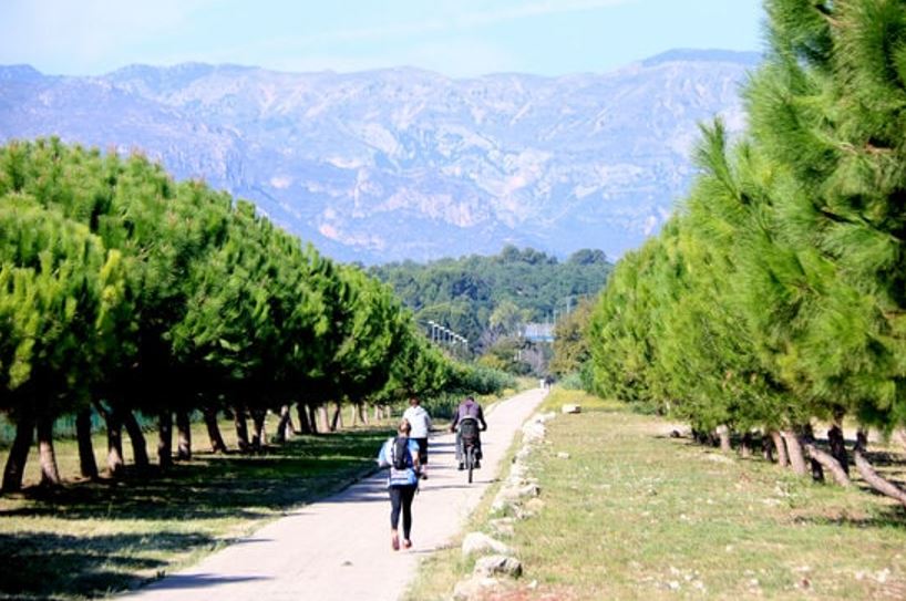 Cyclists and joggers on a path between Roquetes and Tortosa, in southern Catalonia (by Jordi Marsal)