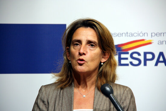 Spain’s minister for ecological transition, Teresa Ribera, during a press conference in Luxembourg, October 6, 2021 (by Nazaret Romero)