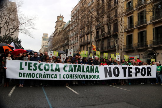 A demonstration in favor of the immersion system in Catalan in schools, on March 17, 2018 (by Júlia Pérez)