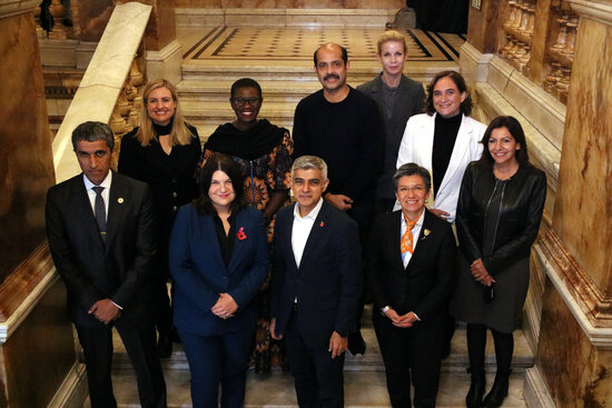 Mayors of the C40 network at COP26, in Glasgow, including Barcelona's Ada Colau, London's Sadiq Khan and Paris' Anne Hidalgo, on November 1, 2021 (by Natàlia Segura)