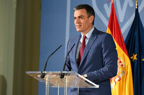 Spanish president Pedro Sánchez, presenting the PERTE advanced medicine projects, November 15, 2021 (Moncloa Pool) 