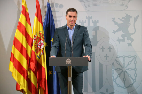 Spanish president, Pedro Sánchez, during a statement in Barcelona on December 19, 2021 (by Eli Don)