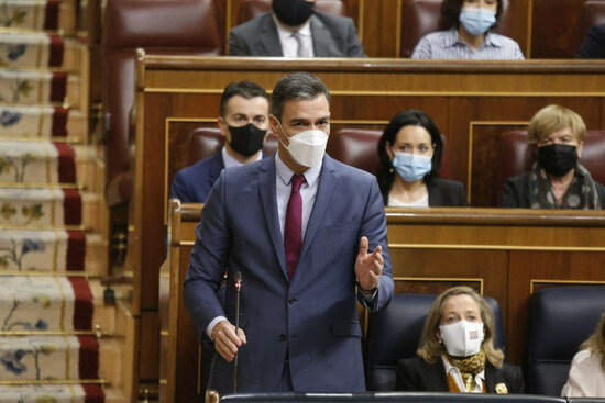 Spain's PM Pedro Sánchez during a speech in Congress on December 22, 2021 (by Spain's Congress)