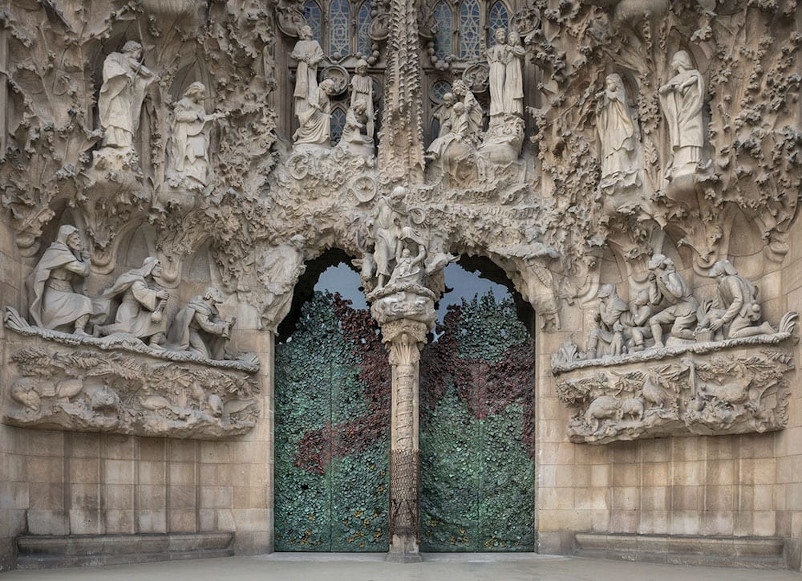 Detail of the Nativity facade of the iconic Sagrada Família basilica in Barcelona