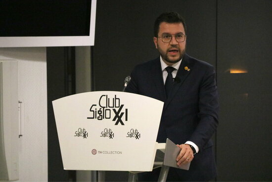 The Catalan president, Pere Aragonès, in a conference in Madrid on January 12, 2022 (by Andrea Zamorano)