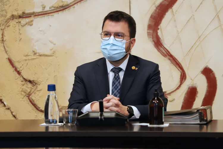 Catalan president Pere Aragonès in a cabinet meeting on February 15, 2022 (by Rubén Moreno)