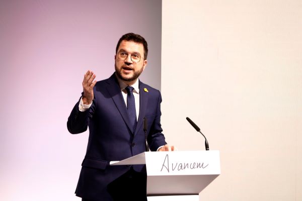 Catalan president Pere Aragonès pictured during the speech marking the one year anniversary of the 2021 election (by Jordi Bataller)