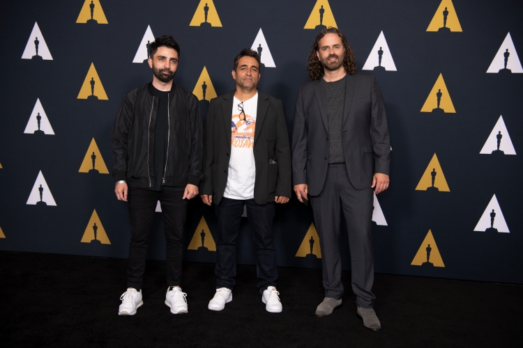 Oscar® nominees Hugo Covarrubias and Tevo Díaz, “Bestia”, and Leo Sanchez, “The Windshield Wiper” on March 22, 2022 (by Mike Baker / ©A.M.P.A.S.)