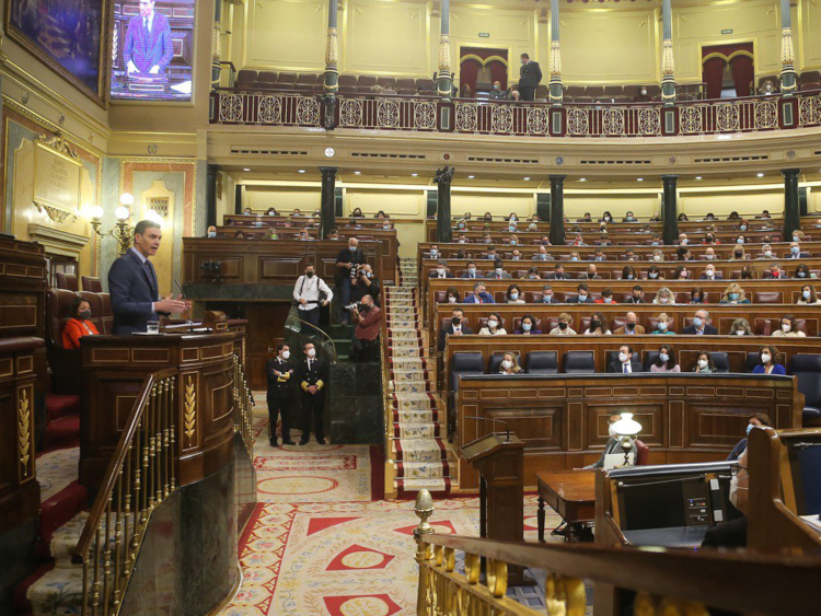 The Spanish PM, Pedro Sánchez, speaking in congress, on March 30, 2022 (by Spanish Congress)