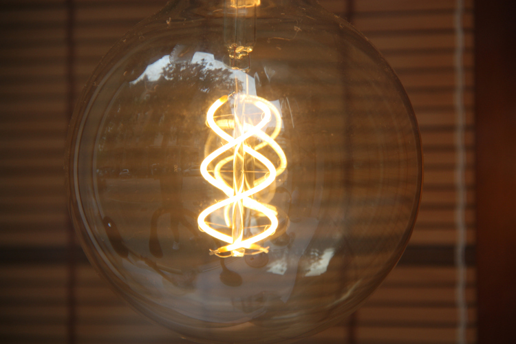 A light bulb on in a lamps and electricity shop, in Barcelona, in June 2022 (by Maria Aladern)