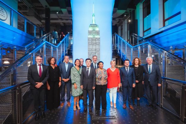 Catalan president Pere Aragonès meets with various world leaders at a reception in the Empire State Building for Climate Week New York