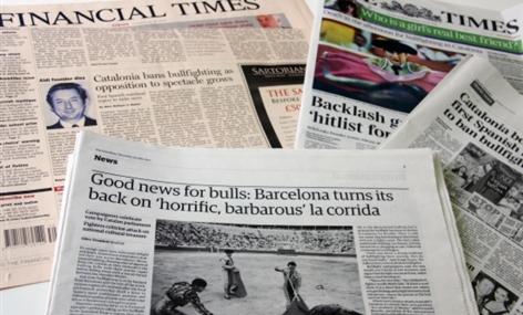 International newspapers have published reports about the Catalan ban on bullfighting