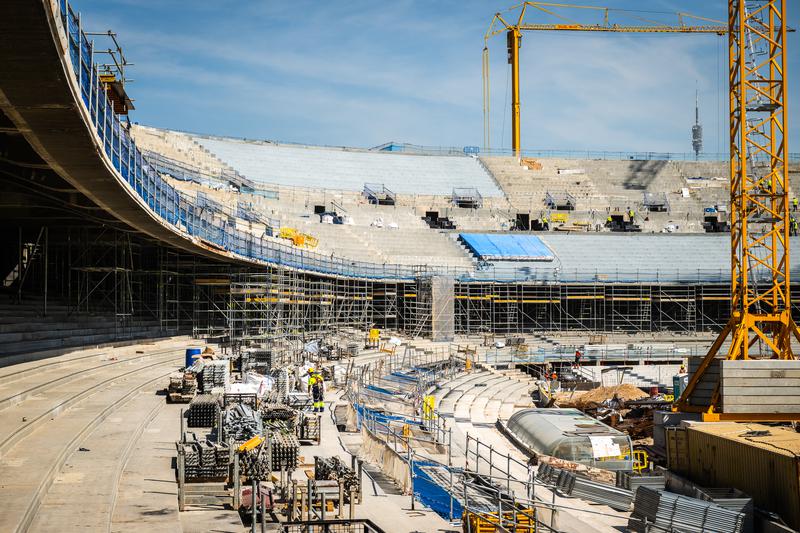 Construction work at FC Barcelona's Spotify Camp Nou stadium on July 17, 2024