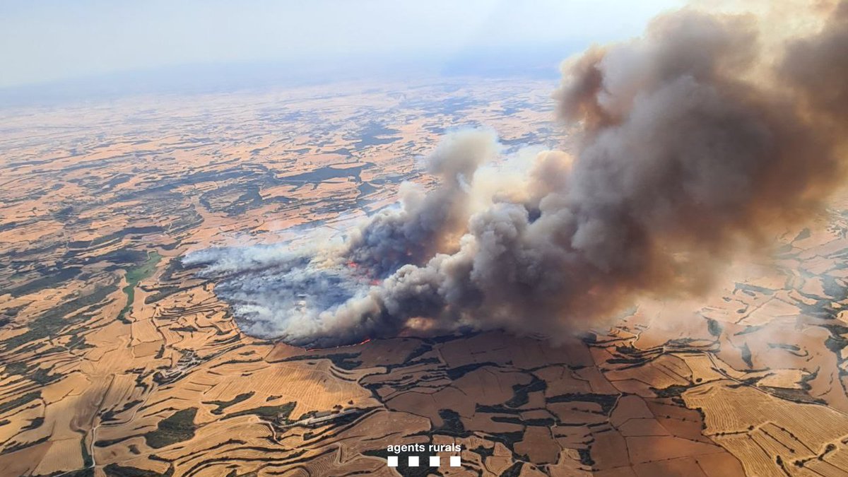 Aerial image of the wildfire burning in west Catalonia