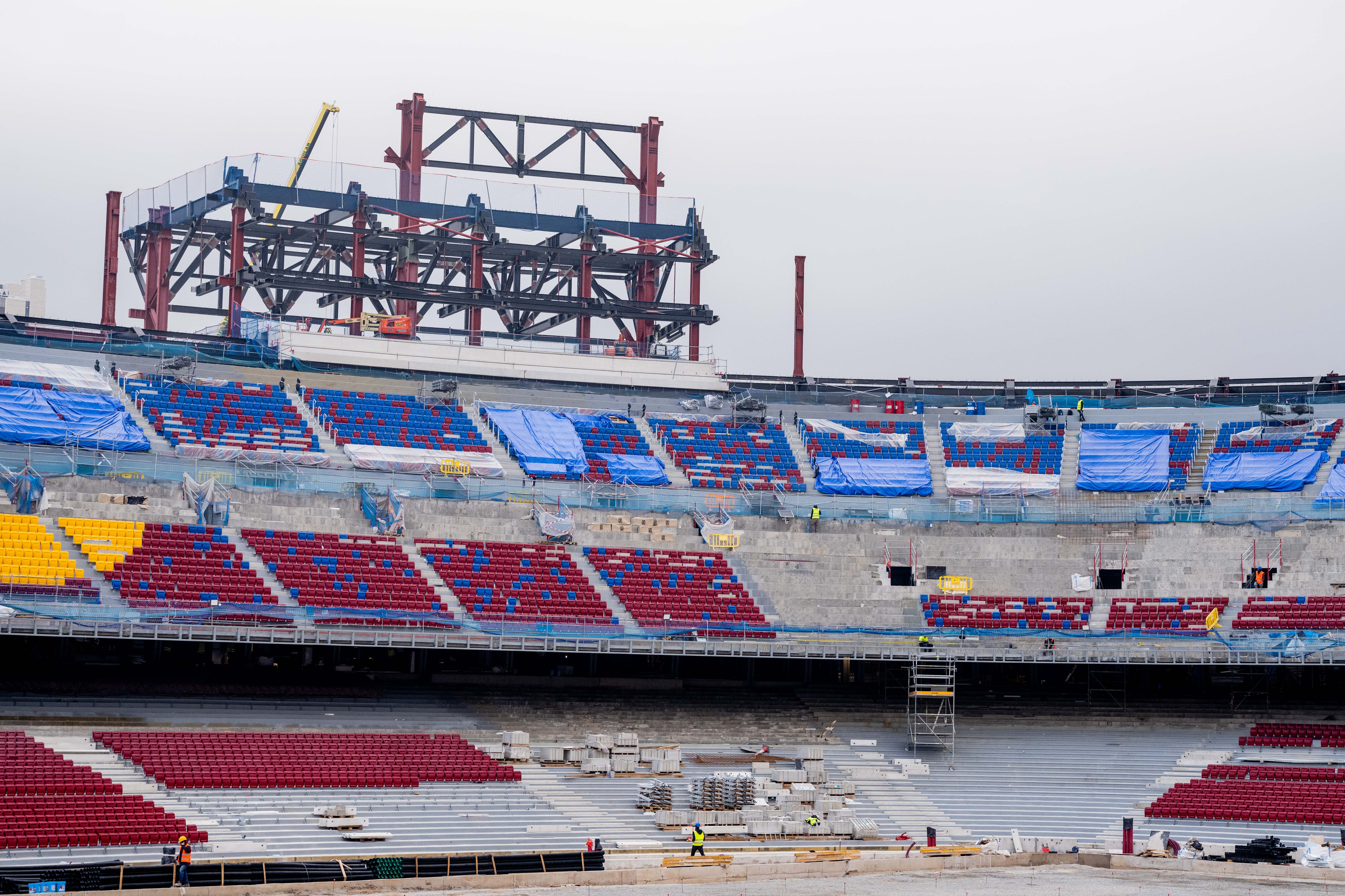 The interior of the Spotify Camp Nou stadium, still under construction, in early February 2025